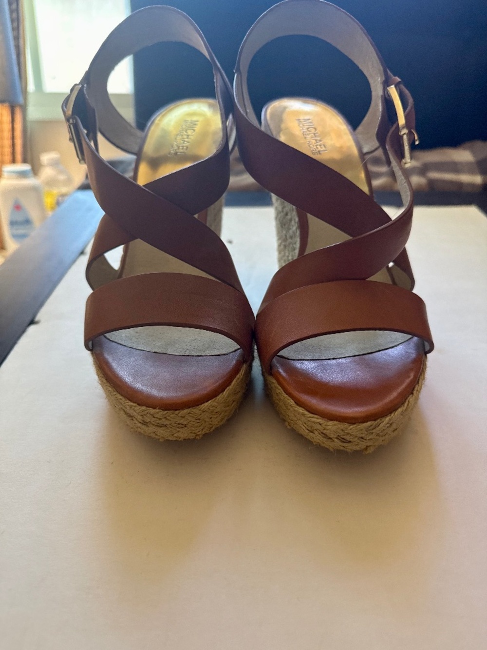 Michael Kors Brown Wedge Sandal with Gold Accents